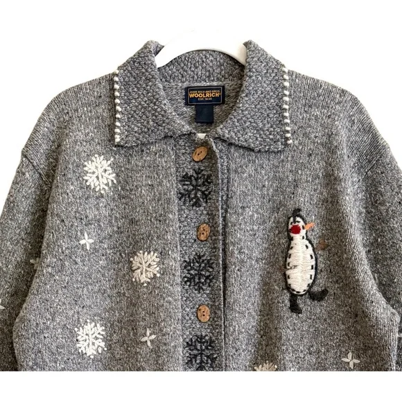 WOOLRICH Vintage Cottagecore Grannycore Snowflake Snowman Christmas Sweater XL - Picture 8 of 10